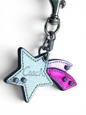 Coach Shooting Star Bag Leather Crystal Charm Keyfob keyring